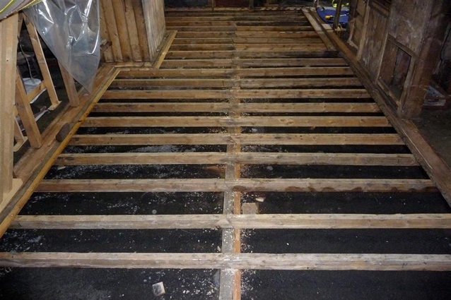 Restoration of the floor in Scott's Cape Evans Hut: A total of 65m<sup>3</sup> of ice was removed. 
