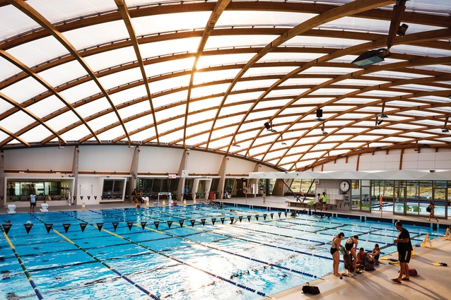 <em>Coastlands Aquatic Centre</em> designed by Toby Mason while working for LHT Design of Hastings won the Engineering Excellence category and was named joint supreme winner at the 2014 NZ Wood Resene Timber Design Awards.