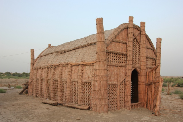 In southern Iraq, the Madan people live in <em>mudhif</em>, communal houses constructed from bundled and woven reeds harvested from nearby marshes. Some of the mats are woven with perforations to allow light and ventilation.
