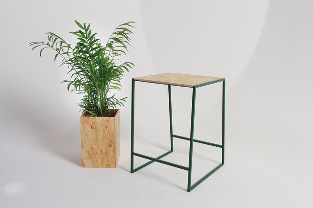 Seat MKI is made from steel and ply and can be used as a stool or bedside table.
