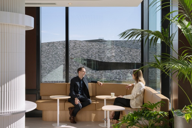 The open and calming staff lounge. 