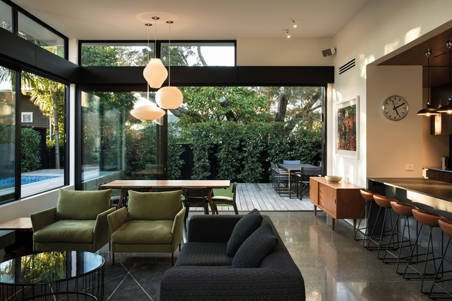 Grey Lynn House. The homeowners had a great collection of artwork and a love for mid-century furniture, which informed the design of the pavilion.