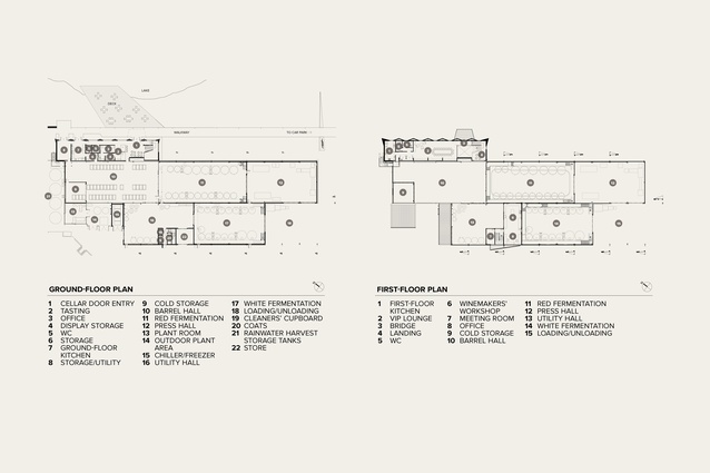 Ground-floor plan and first-floor plan.