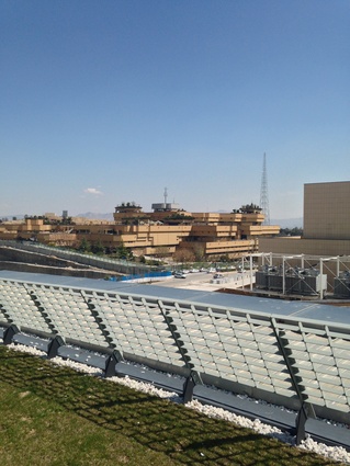 View of the National Library of Iran, Tehran from adjacent hills.