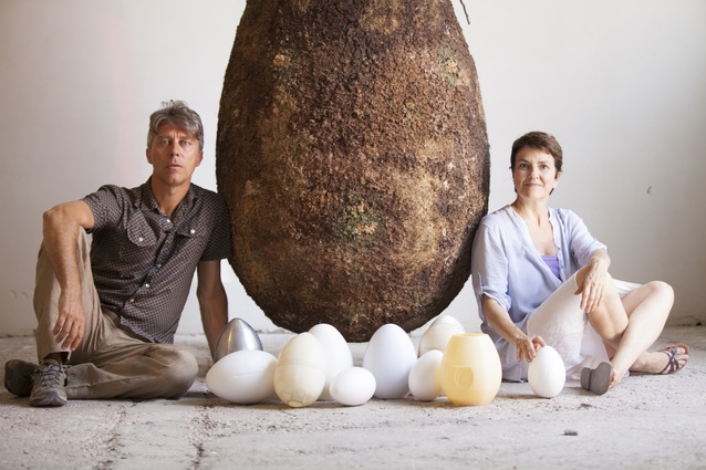 Raoul Bretzel and Anna Citelli with their Capsula Mundi design and urns.